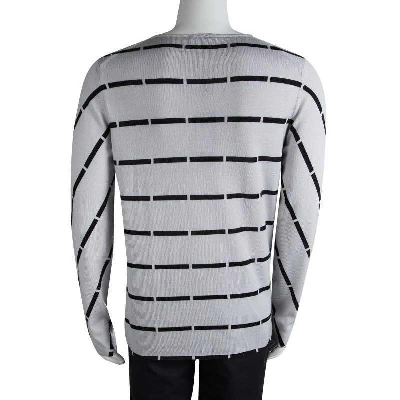 Emporio Armani Grey Wool Striped Sweater XL For Men 5 Emporio Armani Grey Wool Striped Sweater XL For Men - Image 3