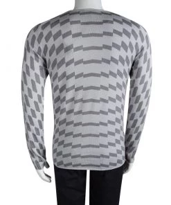 Emporio Armani Grey Wool Geometric Pattern Sweater S For Men -Emporio Armani sale luxury men emporio armani new clothes p87640 003