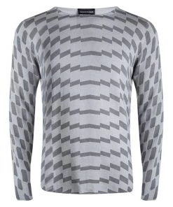 Emporio Armani Grey Wool Geometric Pattern Sweater M For Men