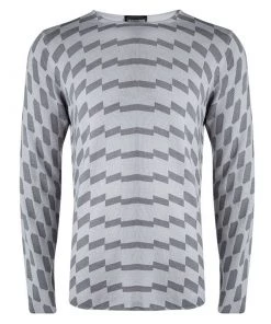Emporio Armani Grey Wool Geometric Pattern Sweater L For Men
