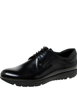 Emporio Armani Black Leather Lace-Up Derby Oxford Size 45 For Men