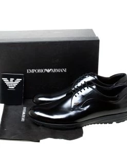 Emporio Armani Black Leather Lace-Up Derby Oxford Size 45 For Men -Emporio Armani sale luxury men emporio armani new shoes p213408 008