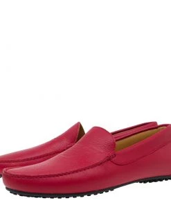 Emporio Armani Red Leather Logo Embossed Loafers Size 43.5 For Men -Emporio Armani sale luxury men emporio armani new shoes p60931 0004