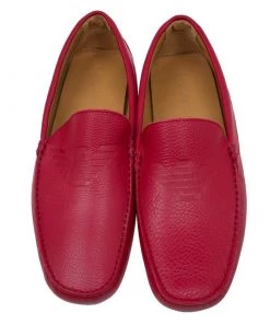 Emporio Armani Red Leather Logo Embossed Loafers Size 43.5 For Men -Emporio Armani sale luxury men emporio armani new shoes p60931 0006
