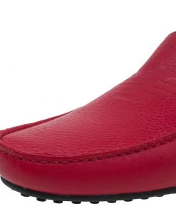 Emporio Armani Red Leather Logo Embossed Loafers Size 43.5 For Men -Emporio Armani sale luxury men emporio armani new shoes p60931 0009