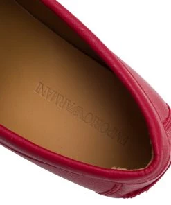 Emporio Armani Red Leather Logo Embossed Loafers Size 43.5 For Men -Emporio Armani sale luxury men emporio armani new shoes p60931 0010