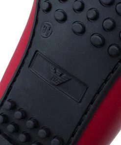 Emporio Armani Red Leather Logo Embossed Loafers Size 43.5 For Men -Emporio Armani sale luxury men emporio armani new shoes p60931 0011