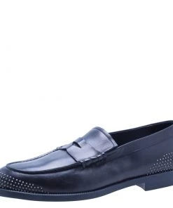 Emporio Armani Black Studded Leather Penny Loafers Size 43 For Men