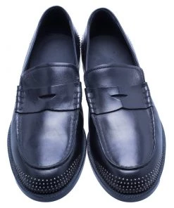 Emporio Armani Black Studded Leather Penny Loafers Size 43 For Men -Emporio Armani sale luxury men emporio armani new shoes p80560 003