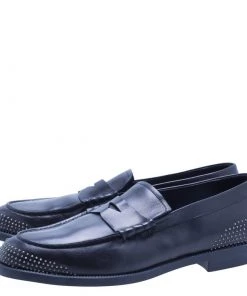 Emporio Armani Black Studded Leather Penny Loafers Size 43 For Men -Emporio Armani sale luxury men emporio armani new shoes p80560 004