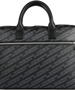 Emporio Armani Black Monogram Leather Laptop Bag For Men