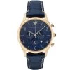 Emporio Armani Blue Yellow Gold Plated Stainless Steel Chronograph Men's Wristwatch 43MM For Men