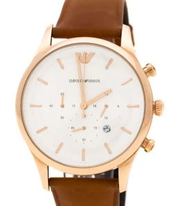 Emporio Armani Silver Dial Rose Gold Plated Stainless Steel AR11043 Chronograph Men's Wristwatch 43 Mm For Men -Emporio Armani sale luxury men emporio armani new watches p186772 004