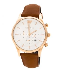 Emporio Armani Silver Dial Rose Gold Plated Stainless Steel AR11043 Chronograph Men's Wristwatch 43 Mm For Men