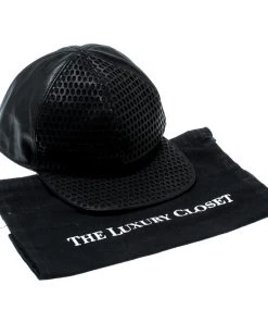 Emporio Armani Black Perforated Leather Baseball Cap M For Men -Emporio Armani sale luxury men emporio armani used accessories p187372 007