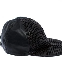 Emporio Armani Black Leather Cutout Baseball Cap Size S For Men