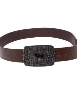 Emporio Armani Brown Leather Logo Buckle Belt 130CM For Men