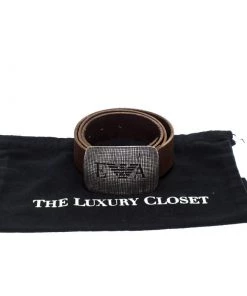 Emporio Armani Brown Leather Logo Buckle Belt 130CM For Men -Emporio Armani sale luxury men emporio armani used accessories p261497 005