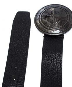 Emporio Armani Black Leather Logo Round Buckle Belt 130CM For Men -Emporio Armani sale luxury men emporio armani used accessories p261507 004