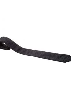 Emporio Armani Black & Grey Logo Embroidered Silk Tie For Men