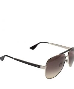 Emporio Armani Silver/Brown Gradient EA9694/S Aviator Sunglasses For Men