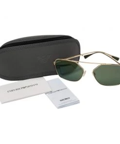 Emporio Armani Pale Gold Tine/ Petrol Green EA 2053 Pilot Sunglasses For Men -Emporio Armani sale luxury men emporio armani used accessories p382048 004