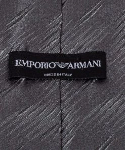 Emporio Armani Grey Textured Silk Traditional Tie For Men -Emporio Armani sale luxury men emporio armani used accessories p416377 002