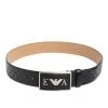 Emporio Armani Black Monogram Leather Buckle Belt Size 48 For Men