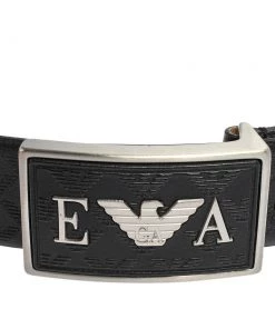 Emporio Armani Black Monogram Leather Buckle Belt Size 48 For Men -Emporio Armani sale luxury men emporio armani used accessories p473145 004
