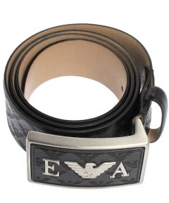 Emporio Armani Black Monogram Leather Buckle Belt Size 48 For Men -Emporio Armani sale luxury men emporio armani used accessories p473145 006