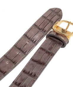 Emporio Armani Grey/Black Crocodile Embossed Leather Buckle Belt For Men -Emporio Armani sale luxury men emporio armani used accessories p557493 002