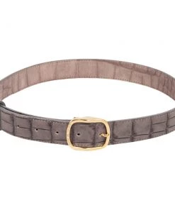 Emporio Armani Grey/Black Crocodile Embossed Leather Buckle Belt For Men