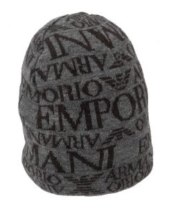 Emporio Armani Grey Logo Printed Wool Beanie S For Men