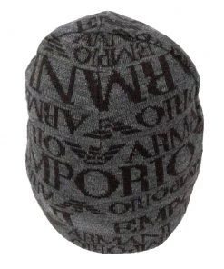 Emporio Armani Grey Logo Printed Wool Beanie S For Men -Emporio Armani sale luxury men emporio armani used accessories p576547 005
