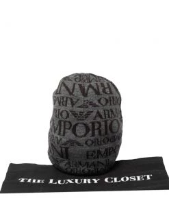 Emporio Armani Grey Logo Printed Wool Beanie S For Men -Emporio Armani sale luxury men emporio armani used accessories p576547 006