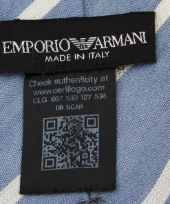 Emporio Armani Blue Striped Linen & Silk Tie For Men -Emporio Armani sale luxury men emporio armani used accessories p587373 002