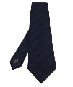 Emporio Armani Vintage Navy Blue Tonal Striped Silk Tie For Men