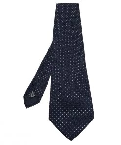 Emporio Armani Vintage Midnight Blue Swiss Dot Silk Tie For Men