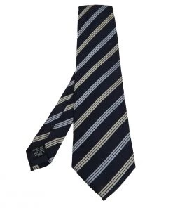 Emporio Armani Vintage Blue Striped Jacquard Silk Tie For Men