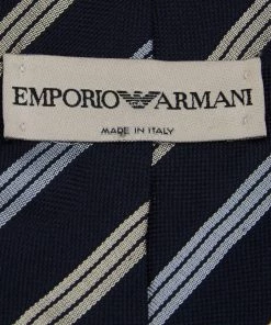 Emporio Armani Vintage Blue Striped Jacquard Silk Tie For Men -Emporio Armani sale luxury men emporio armani used accessories p594673 003