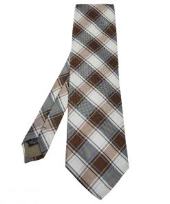 Emporio Armani Vintage Brown Checked Oxford Silk Tie For Men