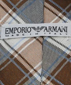 Emporio Armani Vintage Brown Checked Oxford Silk Tie For Men -Emporio Armani sale luxury men emporio armani used accessories p594675 003