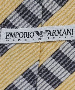 Emporio Armani Vintage Yellow & Grey Stripe Print Silk Tie For Men -Emporio Armani sale luxury men emporio armani used accessories p594676 002