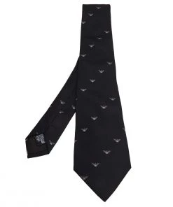 Emporio Armani Black Logo Silk Jacquard Tie For Men
