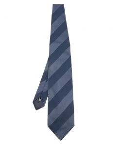 Emporio Armani Navy Blue Striped Silk Tie For Men