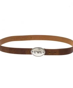 Emporio Armani Brown Leather Logo Belt 95CM For Men