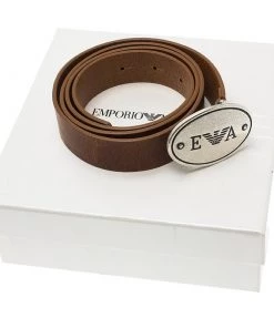 Emporio Armani Brown Leather Logo Belt 95CM For Men -Emporio Armani sale luxury men emporio armani used accessories p79085 005
