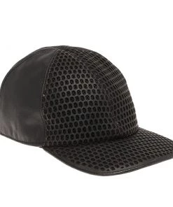 Emporio Armani Black Perforated Leather Baseball Cap L For Men