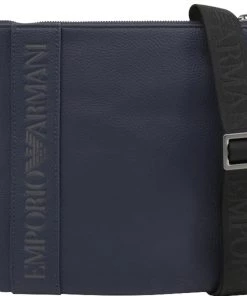 Emporio Armani Blue Faux Leather Messenger Bag For Men