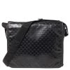 Emporio Armani Black Logo Embossed Leather Messenger Bag For Men